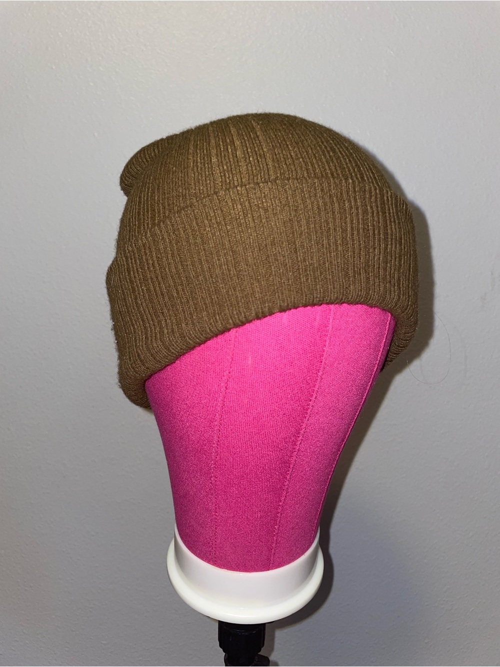 Women's Brown Ribbed Cuffed Beanie - Neutral Knit Hat